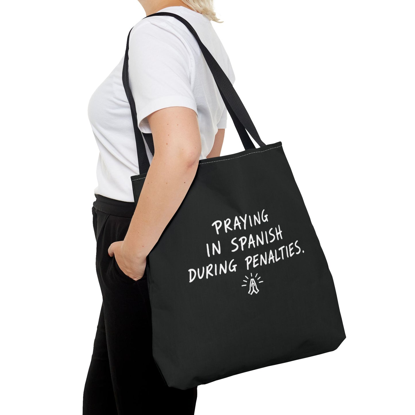 Praying in Spanish Tote bag