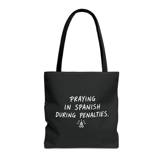 Praying in Spanish Tote bag